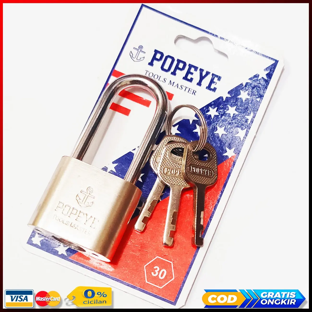 [cuci gudang] Popaye Gembok 30mm Leher Panjang | Security Padlock metal berkulitas gembok kunci