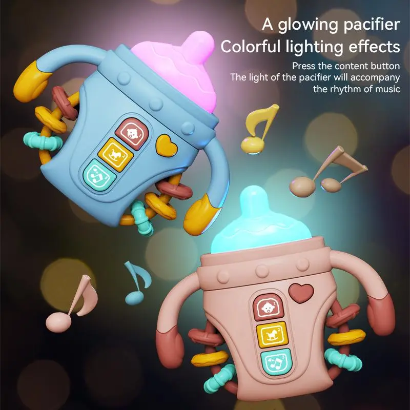Baby Bottle Shaped Rattle Toy, 1 Count Cute Cartoon Baby Bottle Teether Toy, Music Bottle Rattle Toy, Baby Sound Toy, Birthday Gift 4