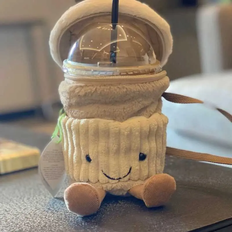 messenger Plush 2024 British jelly cat coffee crossbody women's plush bag Amusable accompanying toy cup