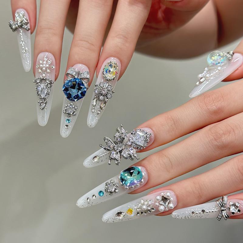 Product Introduction of [a Series High Luxury] Wear Armor Ice Queen Full Rhinestone Zircon Temperament Entry Lux Heavy Industry Handmade Wear Armor Boutique Manicure Fittings Accessories 1