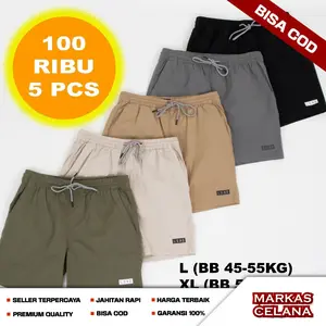 (100rb 5 Pcs) Celana Pendek Pria Boardshort Jova Twill Dewasa Tebal Hitam Cream Coklat Abu Army