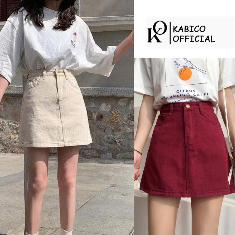 Chân váy jean kaki nữ chữ A, chân váy bò ngắn cạp cao kèm quần trong phong cách ulzzang Hàn Quốc V01