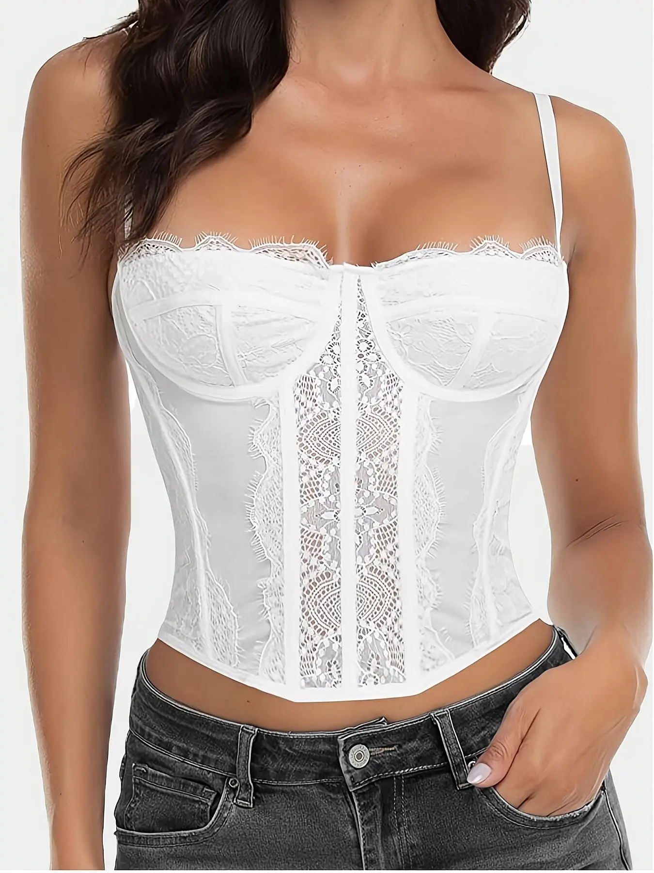 Women's Solid Floral Lace Adjustable Strap Shapewear Top, Casual Comfy Breathable Shaper for Daily Wear, Tummy Control Shapewear for Women