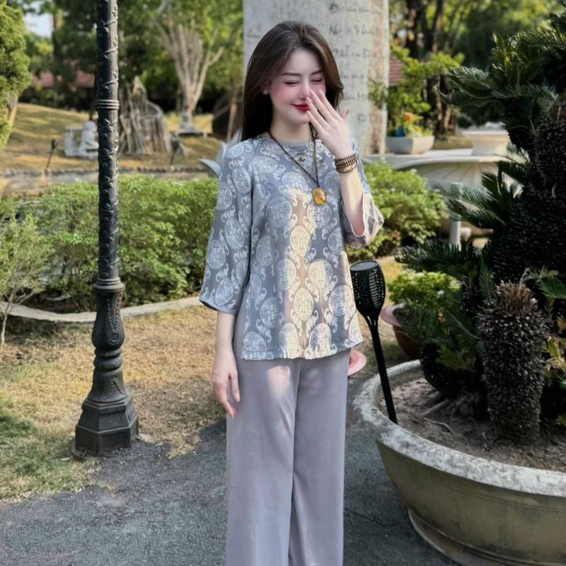 [Diệu Mai] Tằm CÚC KẾT Voi Dress - Set đầm nữ thanh lịch đi lễ chùa trang nghiêm - Áo và quần - 6 màu Top Sen 7