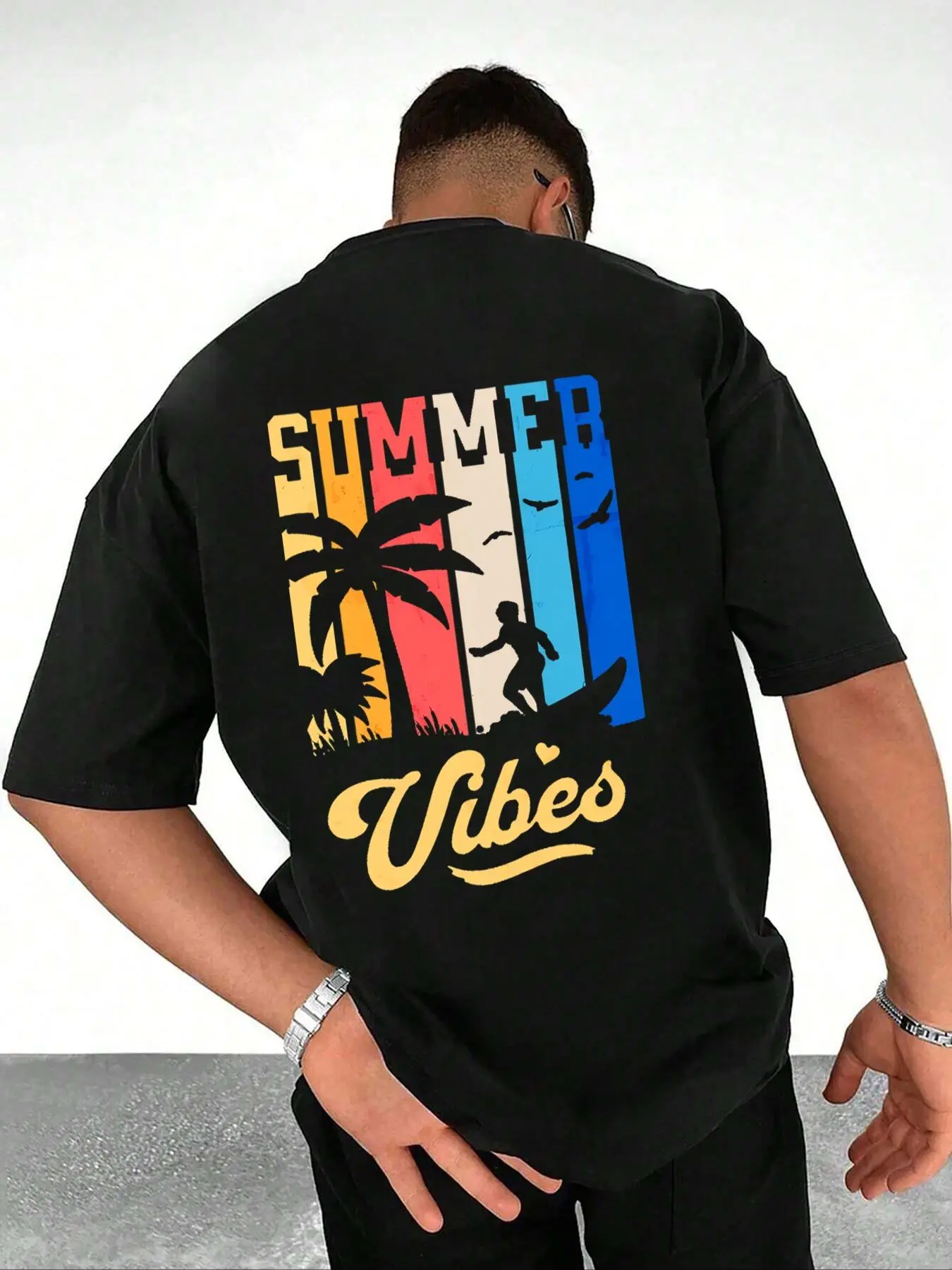 Men's Regular Fit Summer Vibes Print Graphic Tee, Casual Short Sleeve T-shirt for Summer, Men's Top for Daily Wear, Tropical