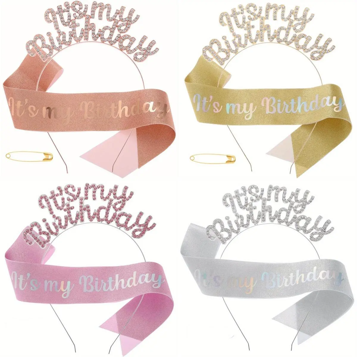 Girls Birthday Crown & Sash Set, 2 Counts/set Birthday Sash & Rhinestone Tiara, Birthday Party Supplies for Women & Girls
