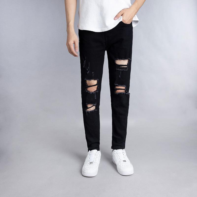 Quần jean nam đen rách gối nhiều cho boy phố chất bò co dãn nhẹ Có Túi Q87 form skinny Menswear Pants TCS Trùm Chuyên Sỉ