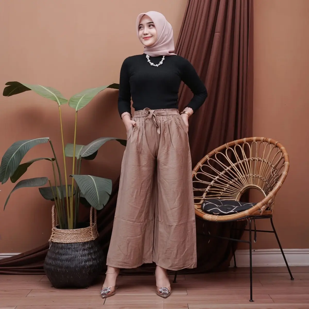 Elisha Celana Kulot Bawahan Wanita Rayon Premium Full Karet Bertali Luar Formal Panjang dasar regular celana panjang Samping celanakulot loose pants Basic Standar outfit cewe