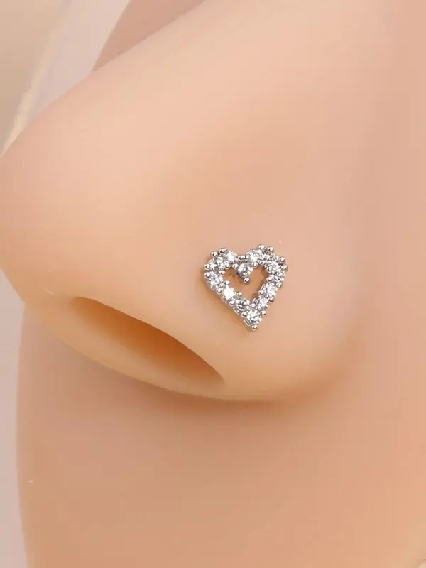 Cute Heart & Butterfly Decor Nose Stud, Stainless Steel Nose Stud Ring Set, L Shape Nose Studs, Spiral Nose Screw Stud Pack, Different Size Nose Ring Set 2