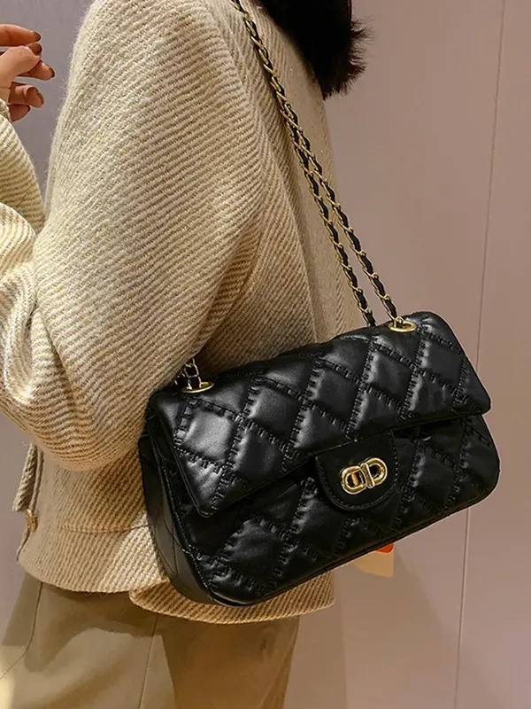 Women's Fashion Chain Strap Quilted Crossbody Bag, Casual Solid Color Shoulder Bag for Daily Used, Trendy All-match Commuter Bag 2