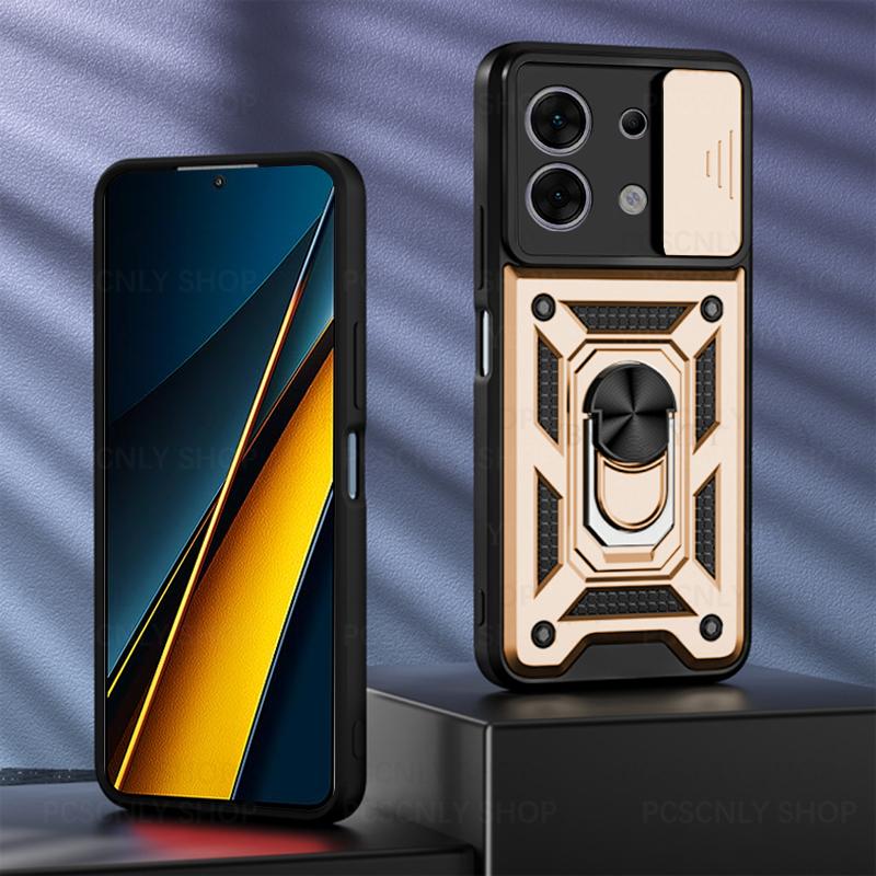 Product Introduction of Shockproof Case For Xiaomi Poco X6 Pro 5G Armor Casing Camera Slider Protection Ring Holder Phone Cover 19