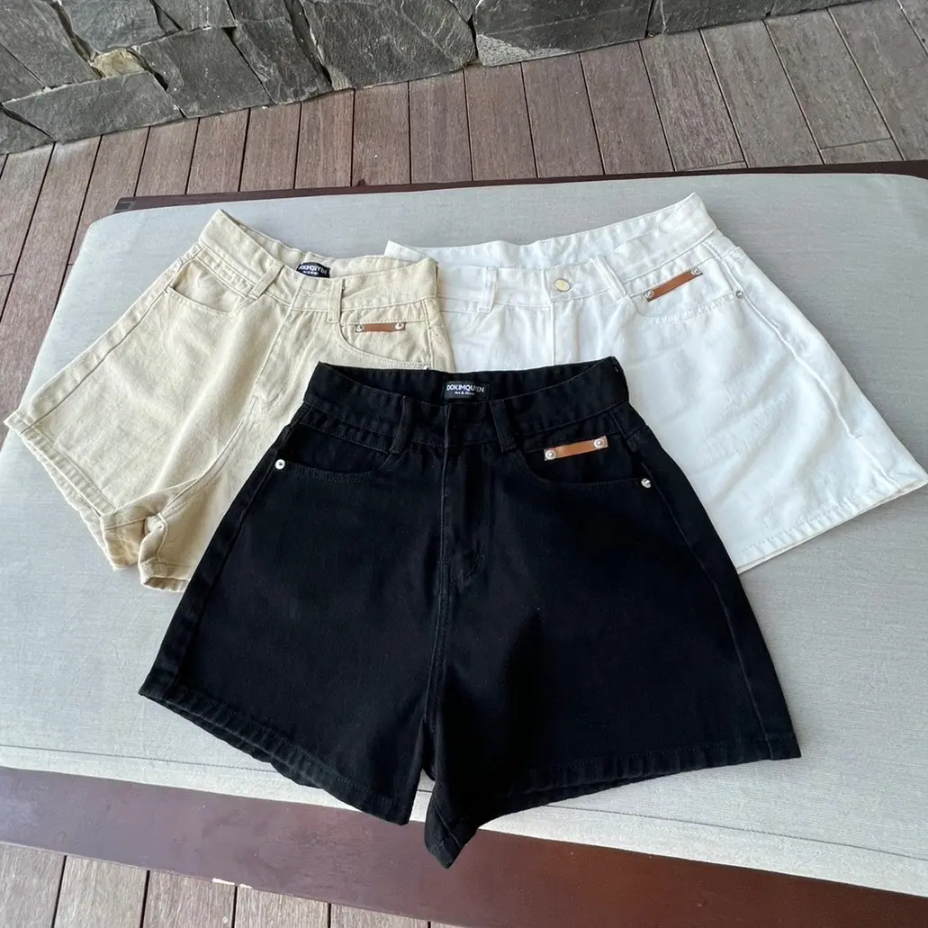 (S-XL) Quần short jean phối mạc da màu basic dễ mặc S777