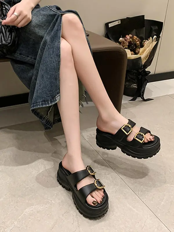Women's Fashionable Plain Color Platform Sandals, Casual Comfortable Slide Sandals for Beach, Outdoor, Daily Wear, Walking Shoes 3