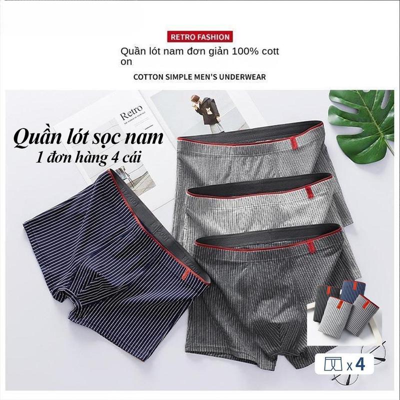  Quần Đùi Boxer Nam Cạp Trung Nhẹ Và Thoáng Khí Thấm Hút Ẩm Chống Mùi Hôi Có Sọc Kháng Khuẩn Mặc Thoải Mái Quần Lót Nam Cỡ Lớn Thích Hợp Cho Đồ Lót Nam 