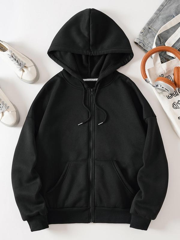 Women's Butterfly Print Drop Shoulder Zipper Hoodie, Casual Long Sleeve Drawstring Pocket Hooded Top for Fall & Winter 1