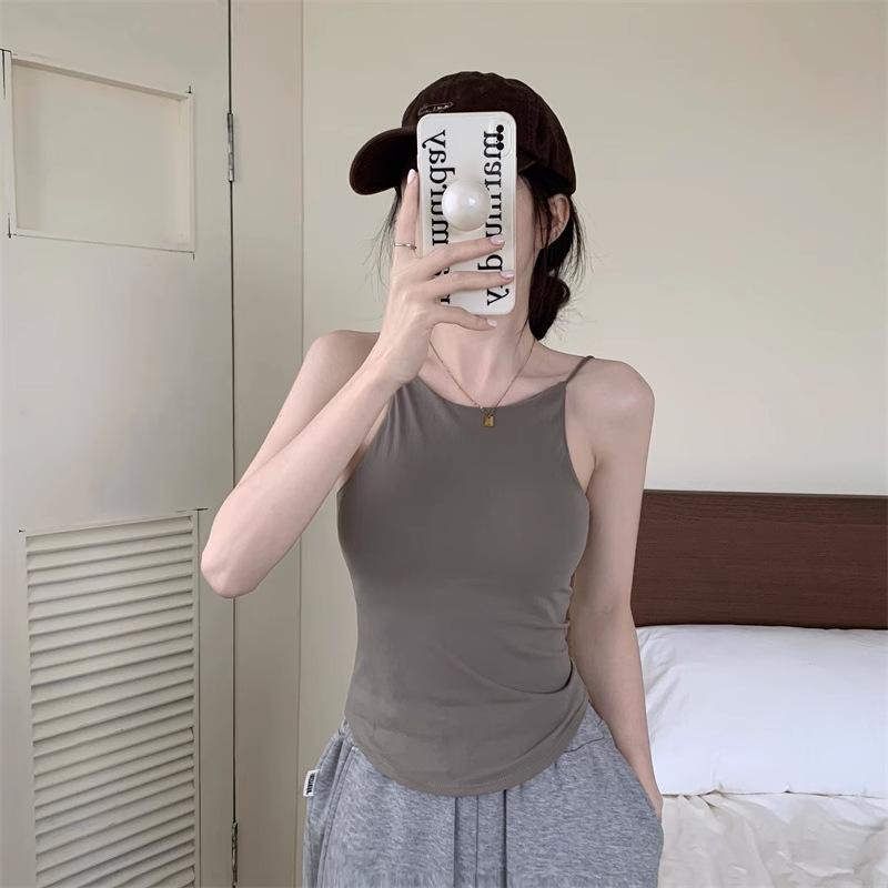 Áo Hai Dây, Phong Cách Đường Phố BLESSY, với Miếng Đệm Không Thể Tháo Rời Áo Ba Lỗ Camisole, Thoải Mái, Được Làm Bằng Nylon Và Vải Thun, Thích Hợp Cho Đồ Mặc Nữ Cơ Bản, Sành Điệu 2