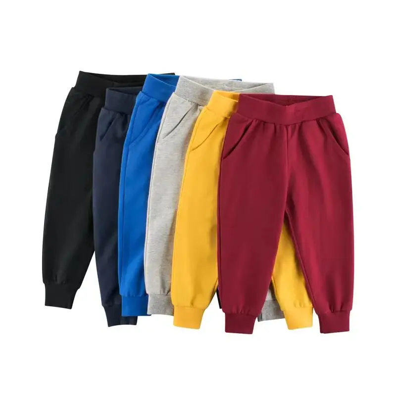 2024 Solid Color Sweatpant for Boys Autumn New Girls Casual Cotton Trousers Children Elastic Waist Straight Pants Kids