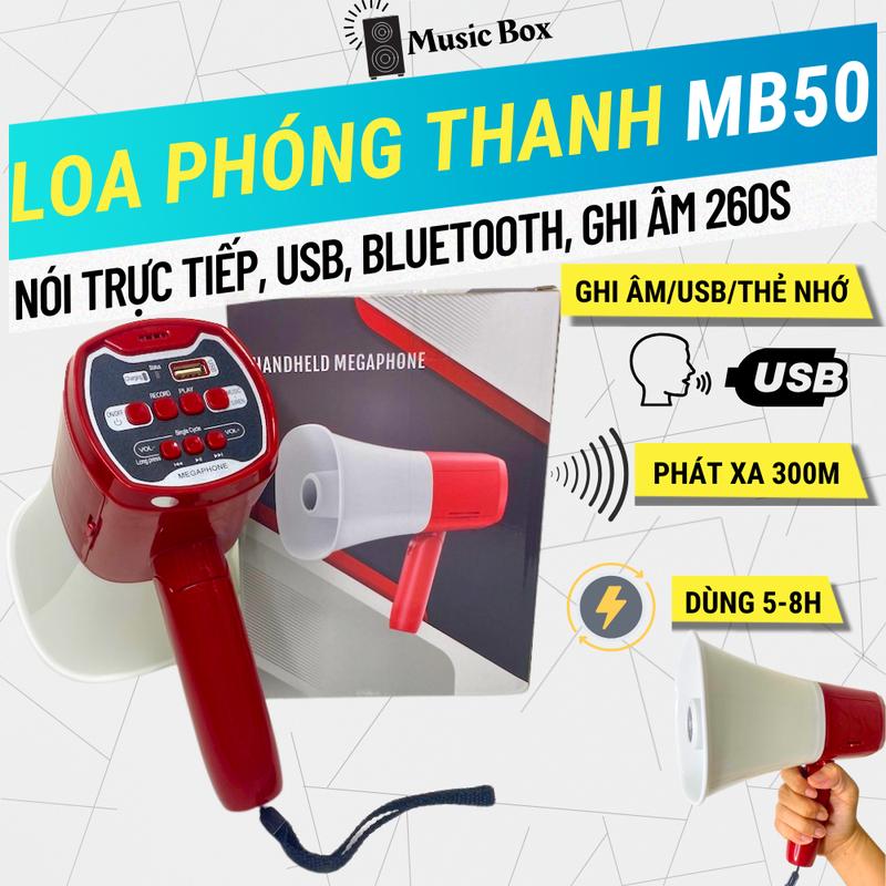 Loa Phóng Thanh Cầm Tay Music Box MB50W Có Cổng USB Bluetooth Thẻ Nhớ - Tự Lặp Lại Tiếng - Loa Rao Bán Hàng Rong - Du Lịch Tiện Lợi Mạnh Mẽ