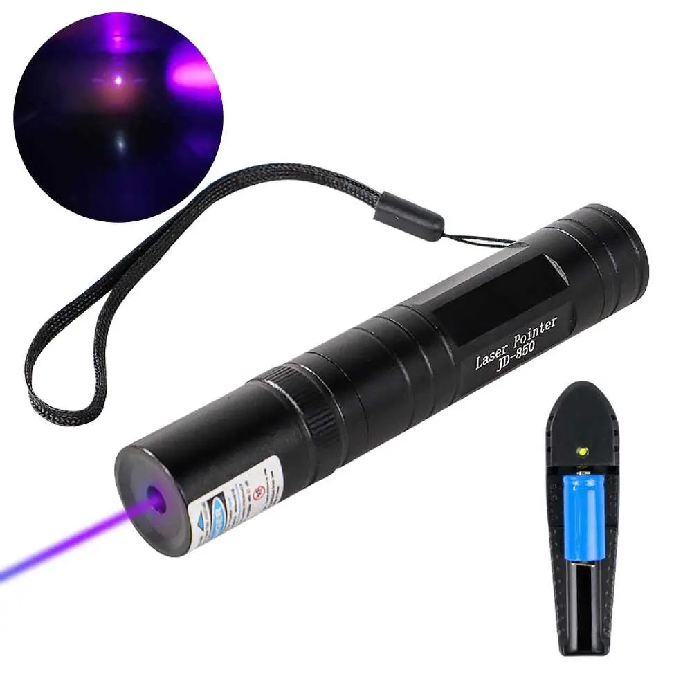 UltraLaser Laser Pointer Purple Beam 5mW 405nm JD-850 Laser Ungu Jarak Jauh Kuat Terang Besar Senter UV Ultraviolet LED UltraPointer Tes Cek Kacamata Blueray Laser Ungu 5mW 405nm Pointer Cahaya Ungu Alat Uji Kacamata BluRay Lampu Sorot UV
