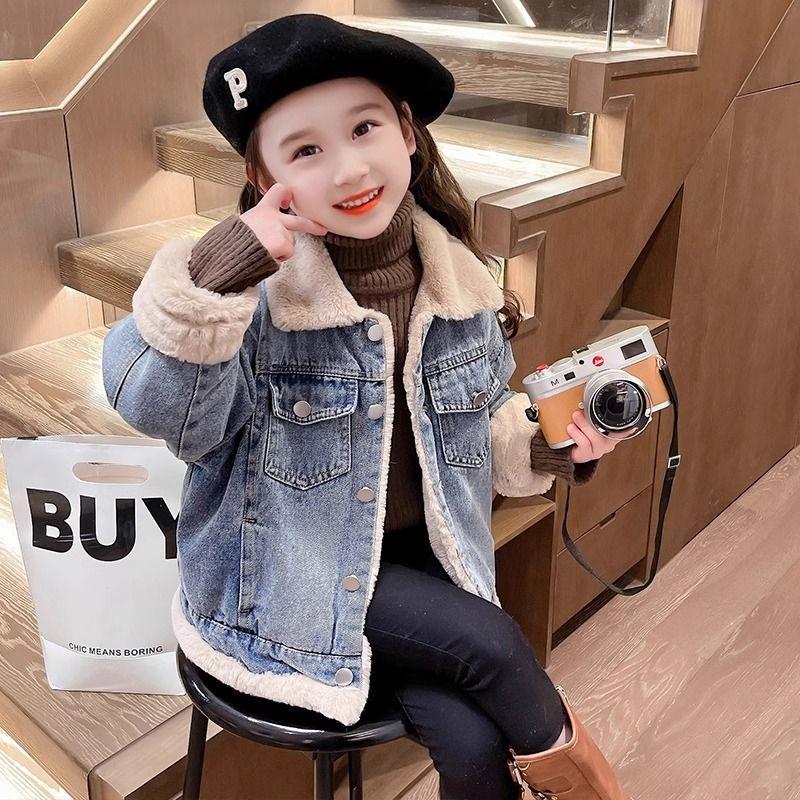 Product Introduction of Áo Khoác Denim Lót Lông Cừu, Cho Bé Gái, Dày Dặn, Áo Khoác Bông, Mùa Thu Đông, Áo Sơ Mi Sành Điệu, Hợp Xu hướng, Hàng Mới Về Năm 2025 4