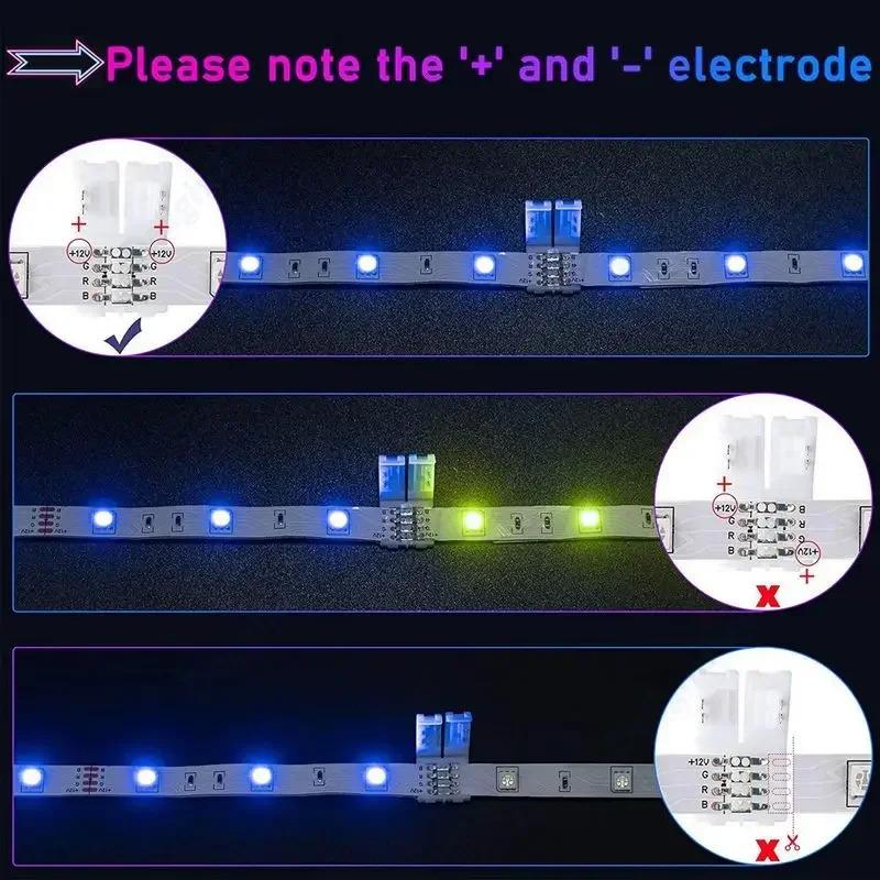 10pcs Solderless LED Strip Connector 4 pin 10mm 8mm L I Type Unwired Gapless Terminal Extension For SMD 5050 2835 LED Strip 5