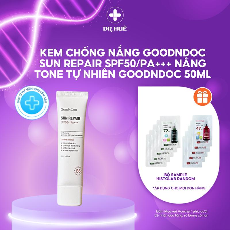 Kem Chống Nắng GoodnDoc Sun Repair SPF50/PA+++ - Kem Chống Nắng Dưỡng Ẩm Nâng Tone Tự Nhiên Goodndoc 50ml - Tặng Sample ngẫu nhiên
