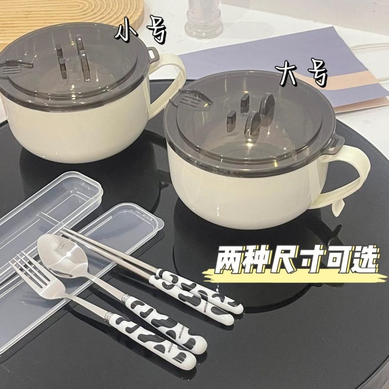 Product Introduction of 304 Stainless Steel Instant Noodle Bowl Can Drain with Cover Large Capacity Anti-Scald Instant Noodles Bowl Chopsticks Tableware Set 4