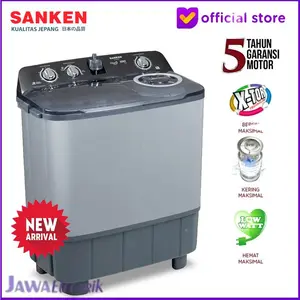 Sanken Mesin Cuci 2 Tabung TW-9650GY Kapasitas 9Kg low watt warna Hitam Garansi Resmi 5 Tahun