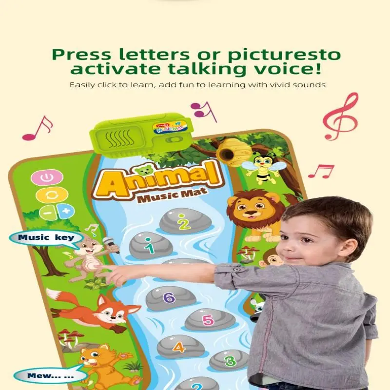 Cartoon Animal Pattern Dance Mat, 9 Key Piano 8 Animal Buttons Touch Learn Toy, Educational Learning Toy for 3+, without Battery 6