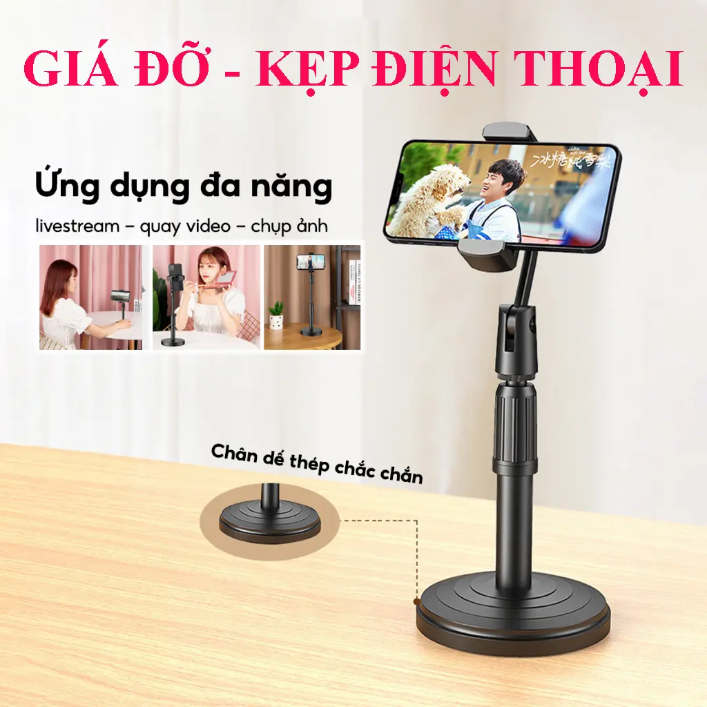 Giá Đỡ Điện Thoại Livestream Xem Phim Video JYoohome Đế Nặng, Đầu Xoay 360 Kẹp Điện Thoại Quay Phim Phụ Kiện