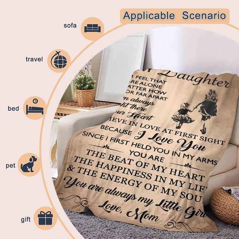 Product Introduction of Letter & Daughter Pattern Blanket, Soft Throw Blanket, Air-conditioned Room Blanket, Warm Nap Blanket for Home Office Travel Camping 6