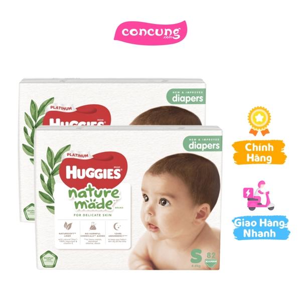 Combo 2 bỉm tã dán Huggies Platinum Nature Made size S 82 miếng 4-8kg