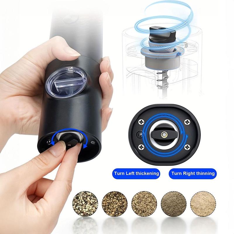 Product Introduction of Electric Pepper Mills Set without Battery, Battery Powered LED Light Adjustable Salt and Pepper Mills with Base and Brush, Kitchen Gadgets, Kitchen Accessories, Summer for Gift Seasoning Utensils 6