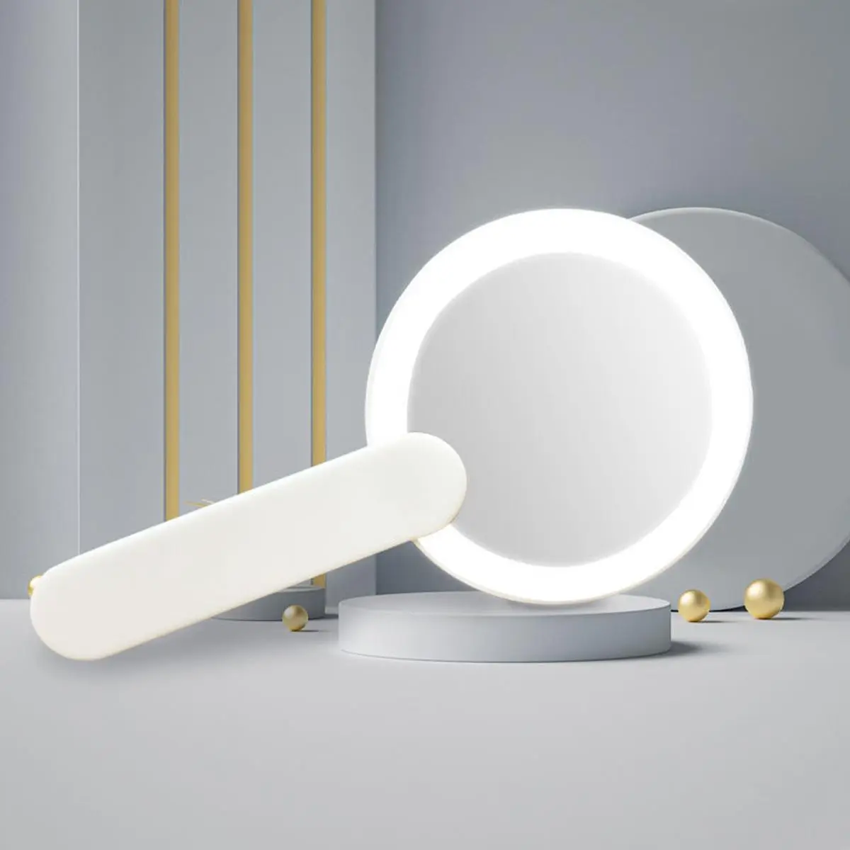 Foldable Round Mirror Light, 1 Count USB Rechargeable Magnetic Makeup Mirror, Portable Cosmetic Mirror with Handle, Makeup Accessories
