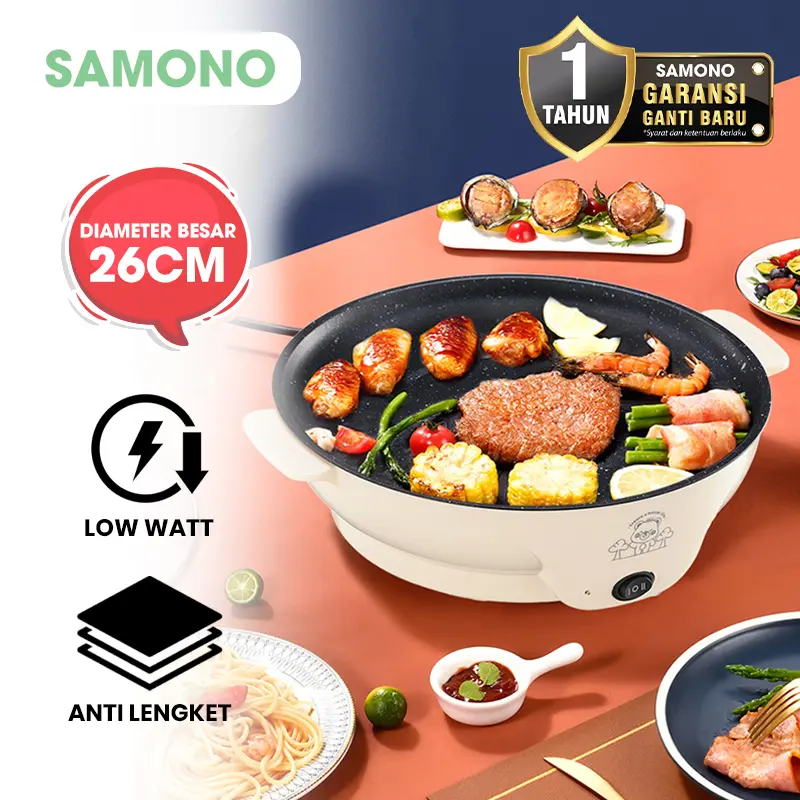 SAMONO Panci Listrik 26cm BBQ Serbaguna Anti Lengket Low Watt Garansi 1 Tahun EPB26 0