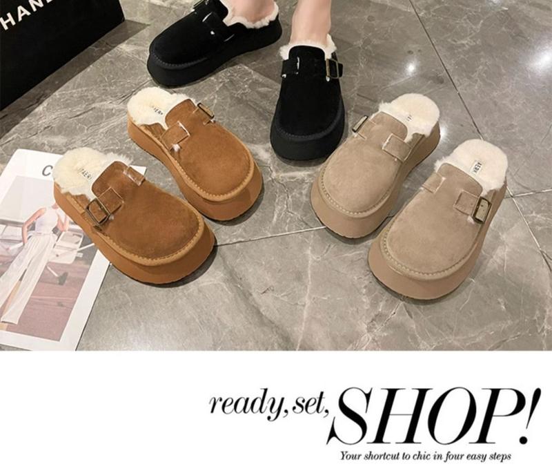 Product Introduction of Dép Lê Bên Ngoài Nữ, Furry, Tăng Chiều Cao, Boken Mới, Bít Mũi, Lót Lông Cừu Lười, Ấm Áp, Đế Lười, 20242024 9