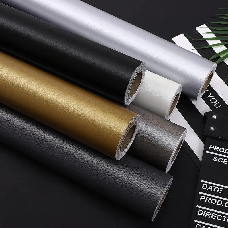 Self-adhesive Refrigerator Full Film Double Door Refurbishment Waterproof Stainless Steel Sier Brushed Metal Champagne Sticker Decor Decorative