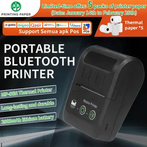 Printer Thermal Bluetooth Portabel Mini model baru dikirim acak, menggunakan struktur kertas termal 58mm cocok untuk cetak struk dan label. Periode terbatas (1.14-2.28): dilengkapi 5 gulungan kertas termal gratis — kompatibel dengan komputer dan perangkat