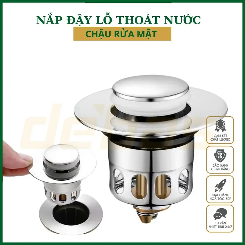 Nắp đậy ấn xả nước bồn rửa mặt Lavabo Inox 304 chống han gỉ 6