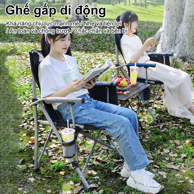 Ghế Gấp Ngoài Trời - Ghế Nấu Nước Cực Kì Thiện Ích: Nâng Trọng 200KG, Túi Đựng Và Túi Bên Cho Vật Dụng, Đế Chén Để Nước - Đối Tác Tin Cậy Cho Những Chuyến Nấu Nước 1