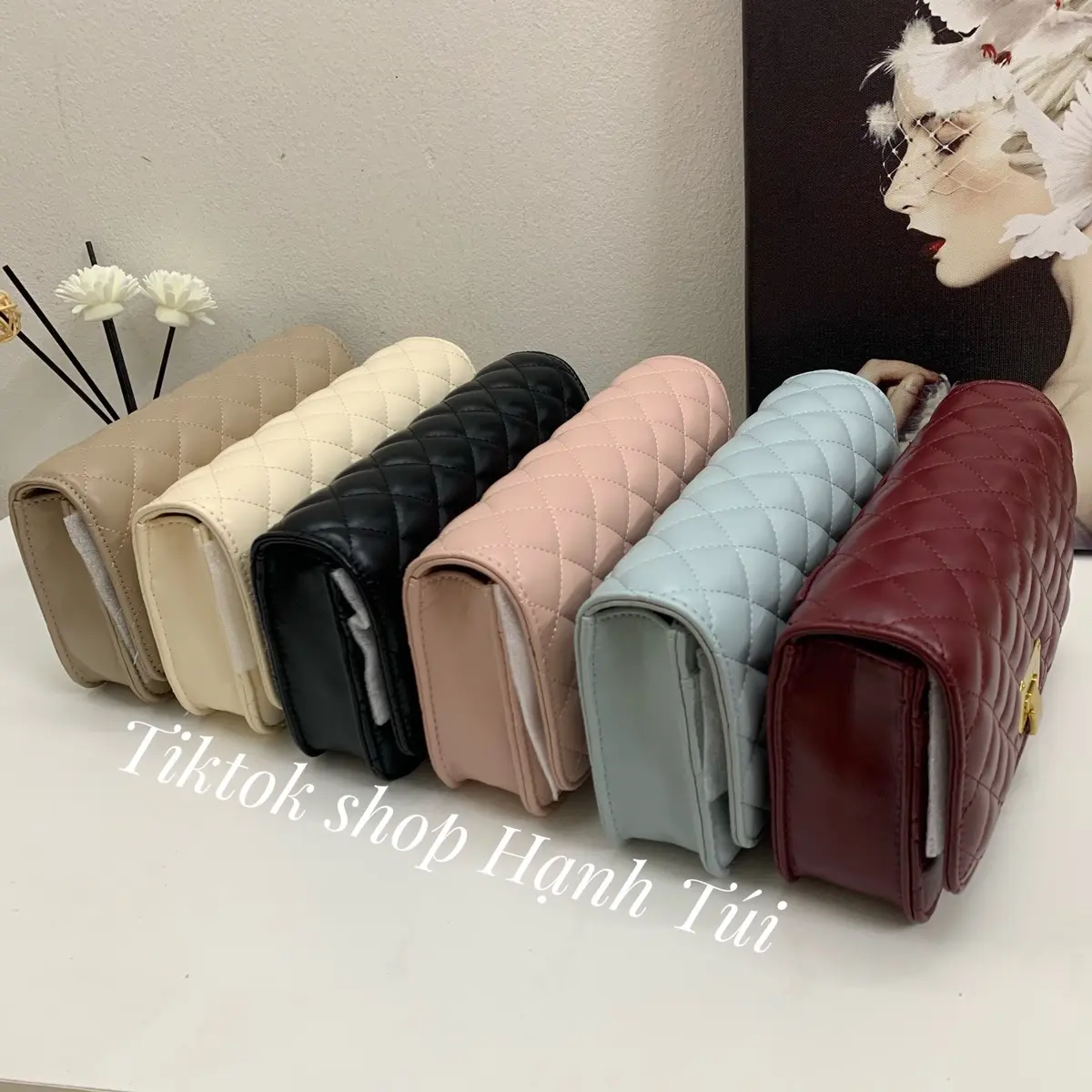 Túi đeo chéo ô trám Bag Đeo Vai Da nữ ( dây đeo cố định) bóp đeochéo Tote  Chữ Nhật Nhung