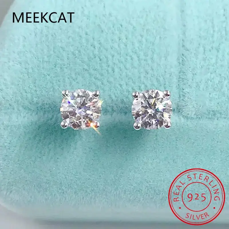 Bông Tai Đinh tán Moissanite, Bạc Sterling 925 100%, 2 Carat Thật, 8Mm, Đinh Bốn Móng, Dành Cho Phụ Nữ, Đồ Trang Sức Tốt Cho Đám Cưới Lấp Lánh 3