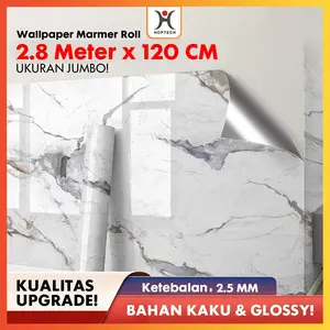 HOPTECH Wallpaper Dinding Vinyl Marmer Jumbo 120 x 280 cm Tebal 2.5 MM Roll PVC Aluminium Dekorasi Kamar Motif Marmer Indoor & Outdoor