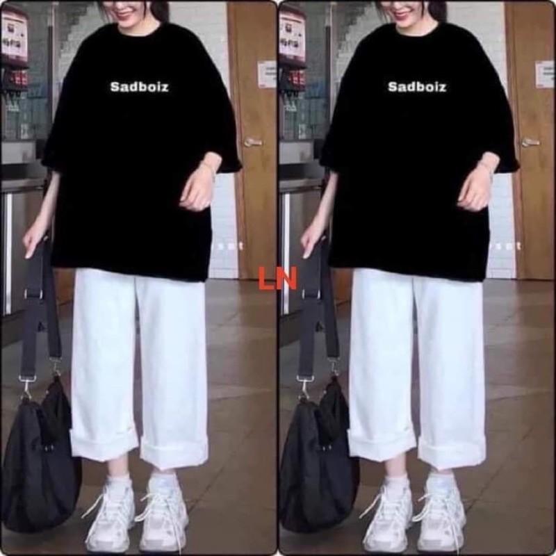 FREESHIP Sét áo đen Sadboiz + quần kaki trắng, Áo thun nam nữ, from rộng mặc thoải máI  Phan Tâm FASHION 0