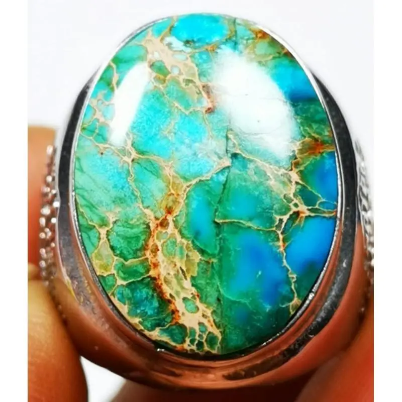 Batu Akik Pirus Persia 21x15x6mm Titanium Super Mewah Top Quality - Jade oval