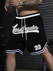 Men's Letter Print Basketball Shorts, Casual Breathable Comfortable Sports Shorts for Daily Wear, Men's Sportswear for Spring