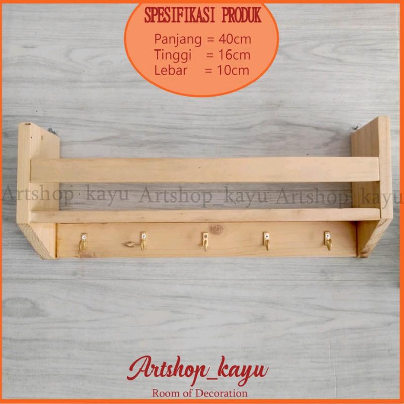 Rak Bumbu Kapstok Rak Bumbu Minimalis Rak Buku Rak Make up Bunga Dinding Kayu Kunci Penyimpanan 2