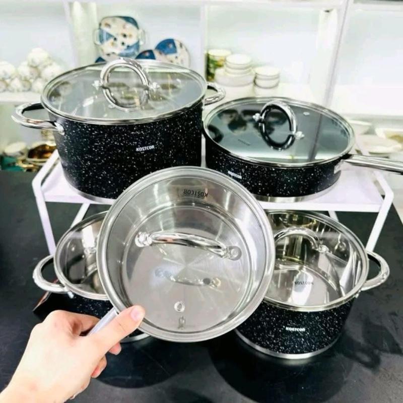 Bộ Nồi Đức KOSTCOR Hàng Cao Cấp 9 Đáy Vung Kính Cường Lực Inox 304