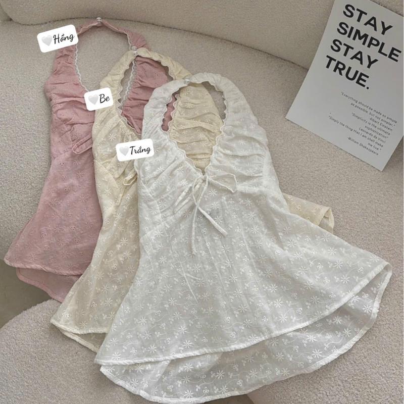 Áo Cổ Yếm Form Xòe Phối Ren Chun Sau [Một Mẩu House]