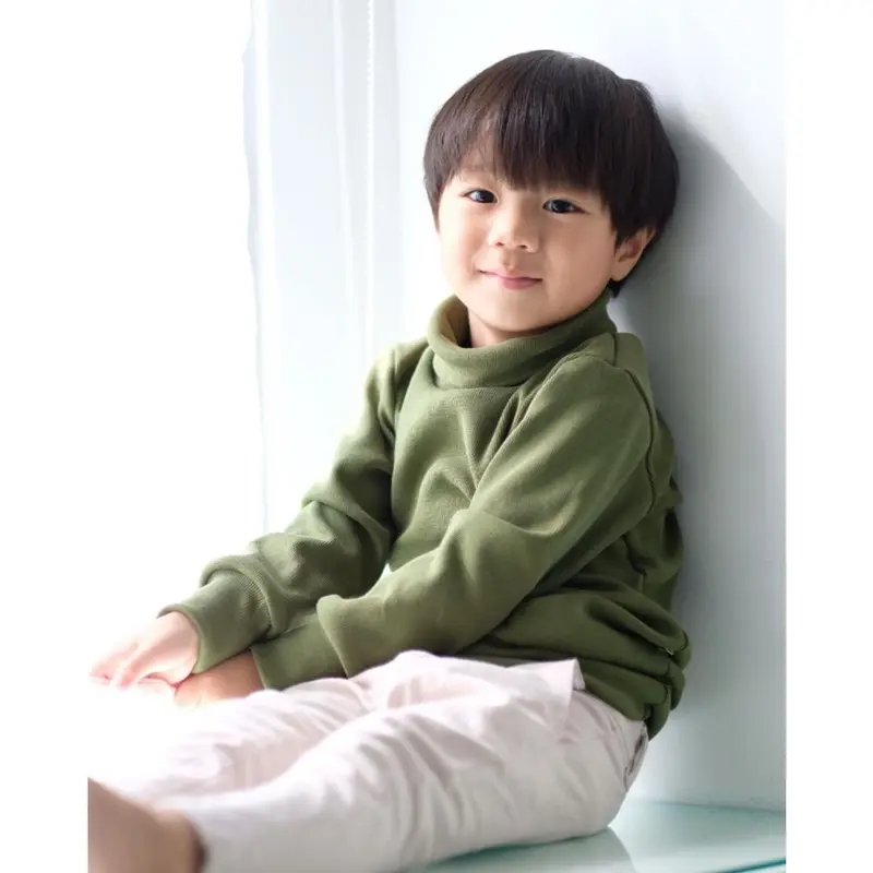 Baju Kaos Turtleneck leher tinggi anak usia 4 - 12 tahun lengan panjang bahan katun rib Crew Neck fashion 3